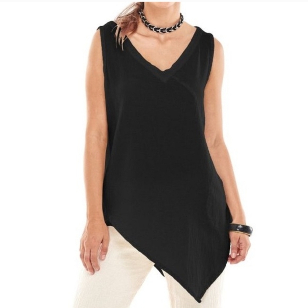 Coastal Oh My Gauze! Small Asymmetrical Black Top Lagenlook Artsy Vacation